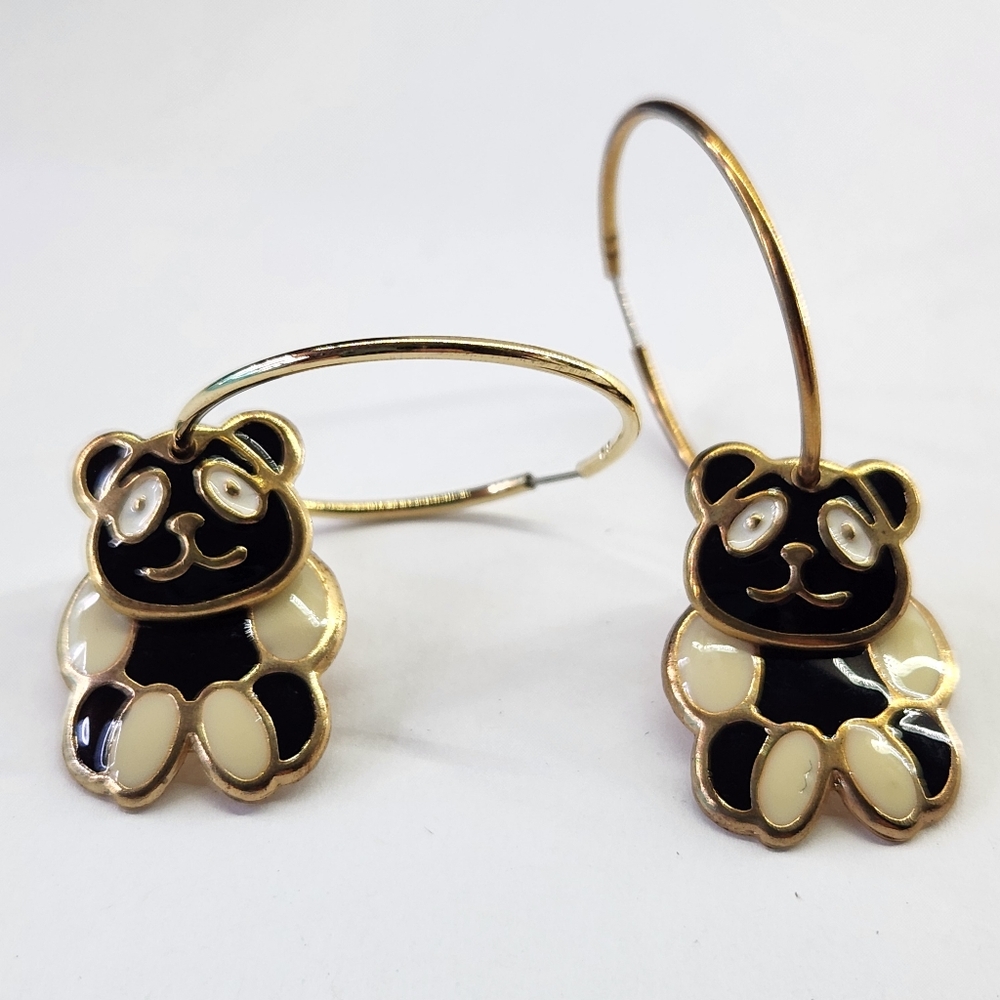 VTG Aviva Panda Bear Hoop Earrings